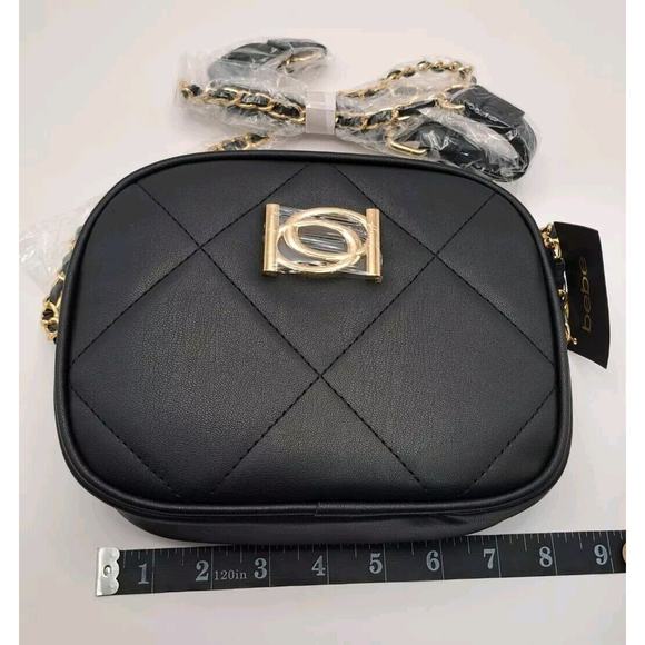 Bebe Women's Black And Gold‎ Chain Strap Top Zip Gio Square Crossbody Bag - Picture 5 of 7